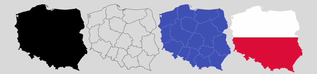 Republic of Poland map set isolated on white background