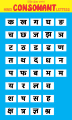 A simple vector illustration of Hindi Consonant sounds as letters on a blue background - 526224060