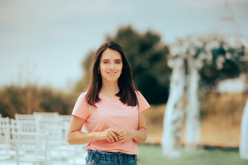 Wedding Planner Standing in Outdoor Avenue ready for Ceremony