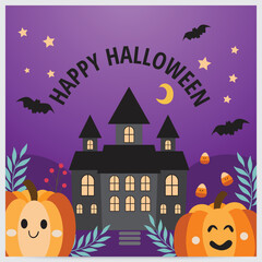 Happy halloween background and banner. Pumpkin cute. Flat design.