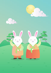 Cute rabbits in traditional Korean costumes.