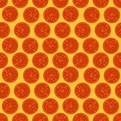 Seamless pattern with sliced tomatoes. Wrapping paper pattern. Food wrapping paper. Vegetable vector.