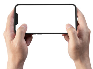 Hand holding the black smartphone with blank screen