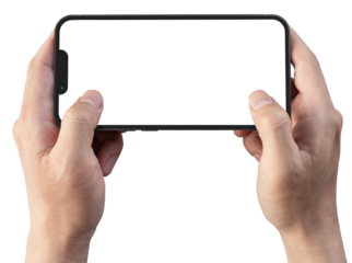 Hand holding the black smartphone with blank screen