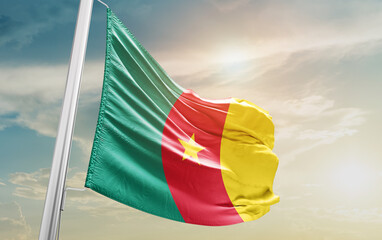 Cameroon national flag cloth fabric waving - Image