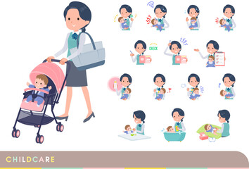 赤ちゃんのお世話をする事務員女性のセット