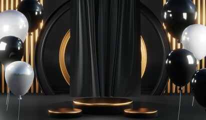 3D rendering of blank product background for cream cosmetics Modern black podium background