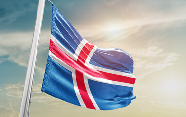 Iceland national flag cloth fabric waving - Image