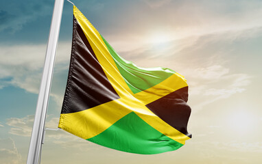 Jamaica national flag cloth fabric waving - Image