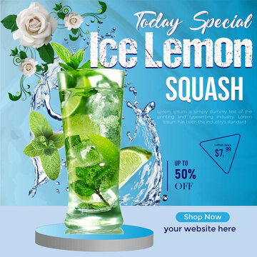 Ice Lemon Or Fresh And Nature Menu Fruit Drink Social Media Post Banner Design template
