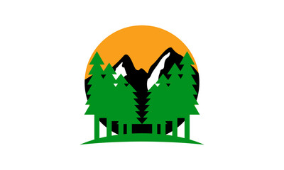 landscape mountain with pine tree logo design