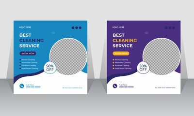 Cleaning service social media post square web banner and Instagram promotion design template