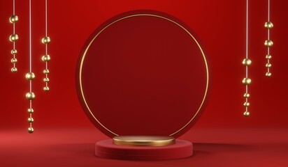 3D rendering of blank product background for cream cosmetics Modern red podium background
