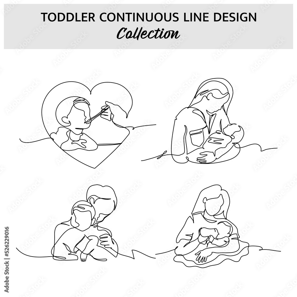 Aufkleber set of toddler continuous line. vector illustration of minimalist style on a white background.
