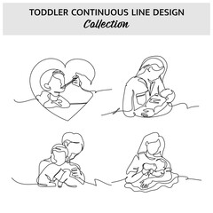 Set of toddler continuous line. Vector illustration of minimalist style on a white background.