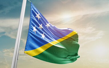 Solomon Islands national flag cloth fabric waving - Image