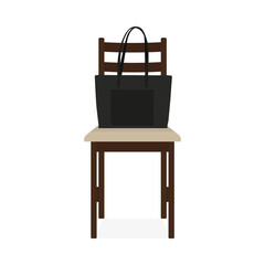 Women's business black bag stands on a chair on a white background