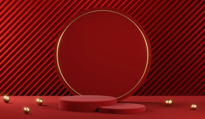 3D rendering of blank product background for cream cosmetics Modern red podium background