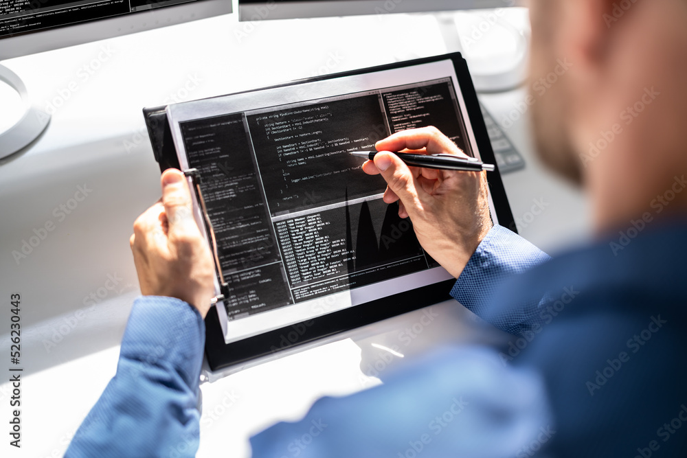 Wall mural web developer looking at code