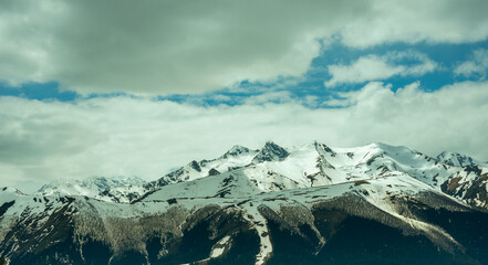 Dombay, mountainous territory, ski resort and nature reserve of the North Caucasus in...