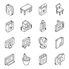 Pack of Education Isometric Line Icons

