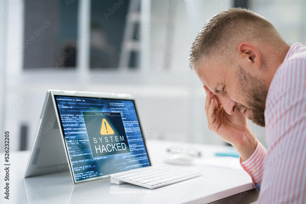 Poster ransomware malware attack. business computer hacked