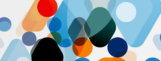 Color bubbles and rounded geometric shapes on white. Vector geometric minimal abstract background for wallpaper, banner, background, landing page