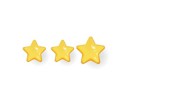 Customer review in five star product purchase on white background. Realistic 3d stars. Feedback people. Motion graphics