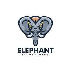 Vector Logo Illustration Elephant Simple Mascot Style.