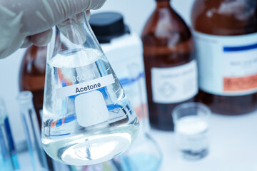 acetone in glass, chemical in the laboratory and industry