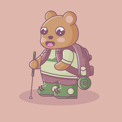 Cute Bear hiking Character Illustration