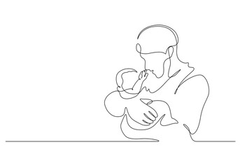 baby touching father's nose in continuous line drawing