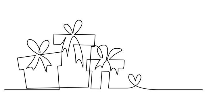 continuous line drawing of gift boxes set minimal style vector illustration