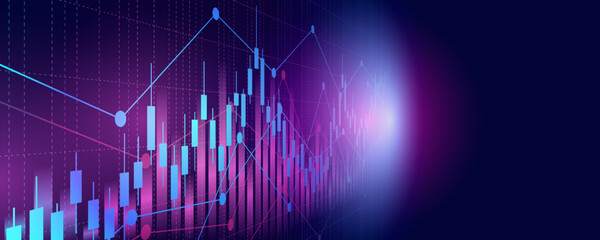 widescreen Financial graph with abstract trend line chart in stock market on neon color background
 - obrazy, fototapety, plakaty