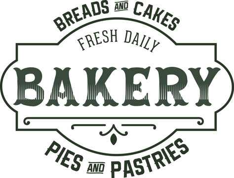 Bakery fresh daily bread and cakes, pies and pastries. Christmas vintage retro typography labels badges vector design isolated on white background. Winter holiday vintage ornaments, quotes, signs, tag
