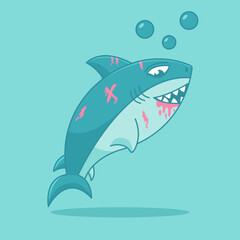 Cute Injured Shark Character illustration