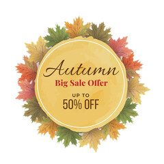 watercolor hand-drawn circle Autumn offers sale promotion advertising
