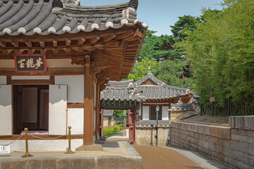 Traditional Korean wood architecture at Seoraksan National park Sinheungsa Buddhist temple in South Korea	