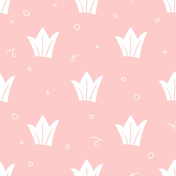  Crowns seamless pattern . Cute baby and little princess design. Royalty crown symbol pattern. Children room wallpaper and clothes texture. Vector illustration. 