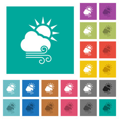 Sunny and windy weather square flat multi colored icons