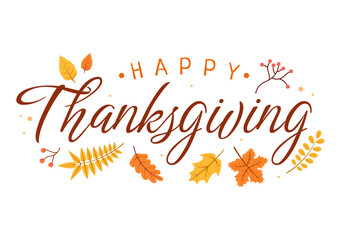 Happy Thanksgiving Celebration Template Hand Drawn Cartoon Flat Illustration with Turkey, Leaves, Chicken or Pumpkin Design