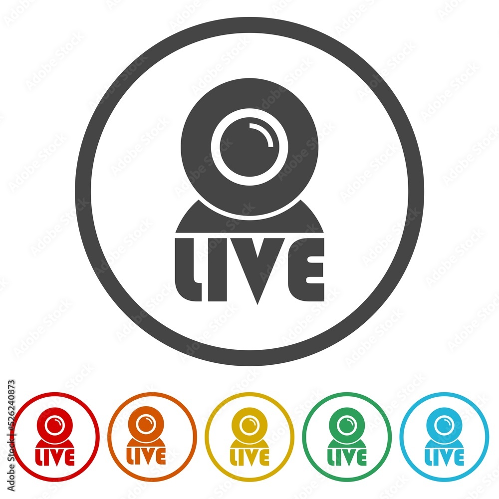 Poster web cam live icon. set icons in color circle buttons