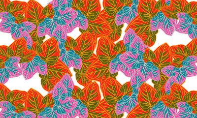 Colorful tropical leaves hand drawn illustration background wallpaper