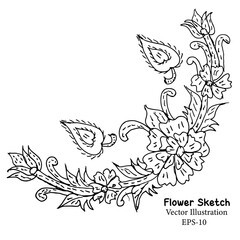 Sketch Floral Botany Collection. Black and White with Line Art on White Backgrounds, Hand Drawn vector