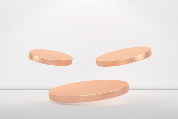 3d rendering various gold cylinder podium modern geometry on the white background for product display