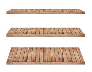 collection of wooden shelves on an isolated
