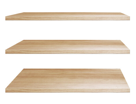 collection of wooden shelves on an isolated