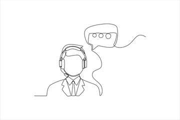 Single one line drawing Call Center Operator Wearing Headphone. Customer service concept. Continuous line draw design graphic vector illustration.