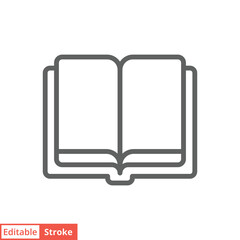 Book icon. Simple outline style. Open book, publish, literature, library, paper, education concept. Thin line vector illustration isolated on white background. Editable stroke EPS 10.