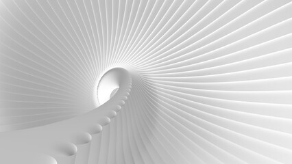 White background stripes 3D wavy pattern, elegant abstract striped pattern, interesting spiral architectural minimal white grey backdrop, 3D render illustration.